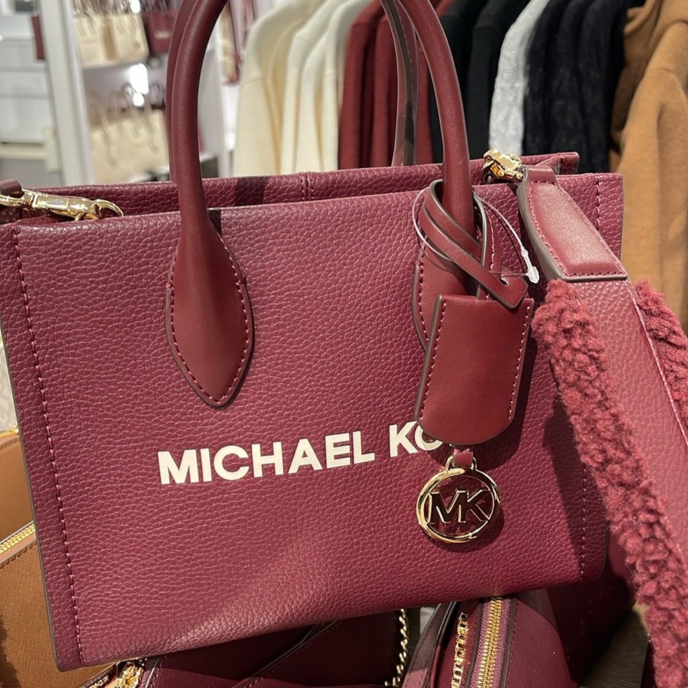 Michael Kors Mirella Small Pebbled Leather Shopper Top Zip Crossbody XBody Oxblo